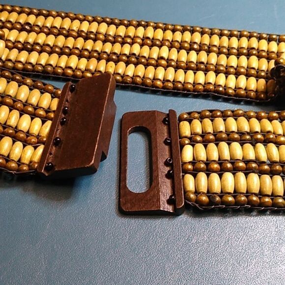 Brown and Tan Beaded Women's Beaded Stretch Corset Belt Boho Cottagecore - Picture 3 of 6